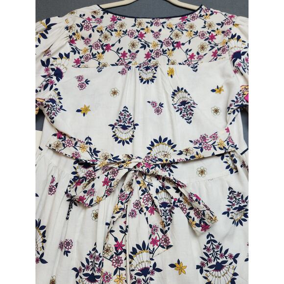 Fig & Flower Printed V-Neck Puff Sleeve Midi Dress Size Medium Linen Blend‎ - Picture 7 of 9